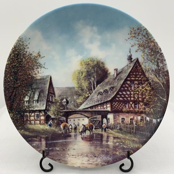 At The Horse Trough Collector Plate COA & Box 1991 Helmut Glossl Artist Germany - Picture 2 of 12